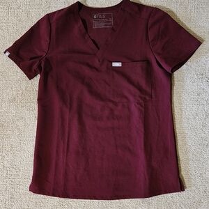 Figs Maroon V-Neck Scrub Top